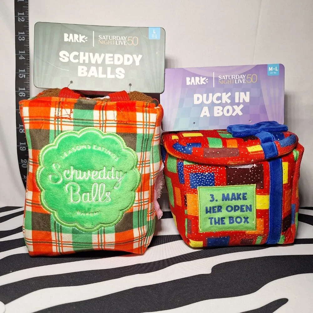 NWT Bark Sat Night Live 50 Schweddy Balls Dog Toy L & Duck in a Box Dog Toy M-L - Picture 9 of 16